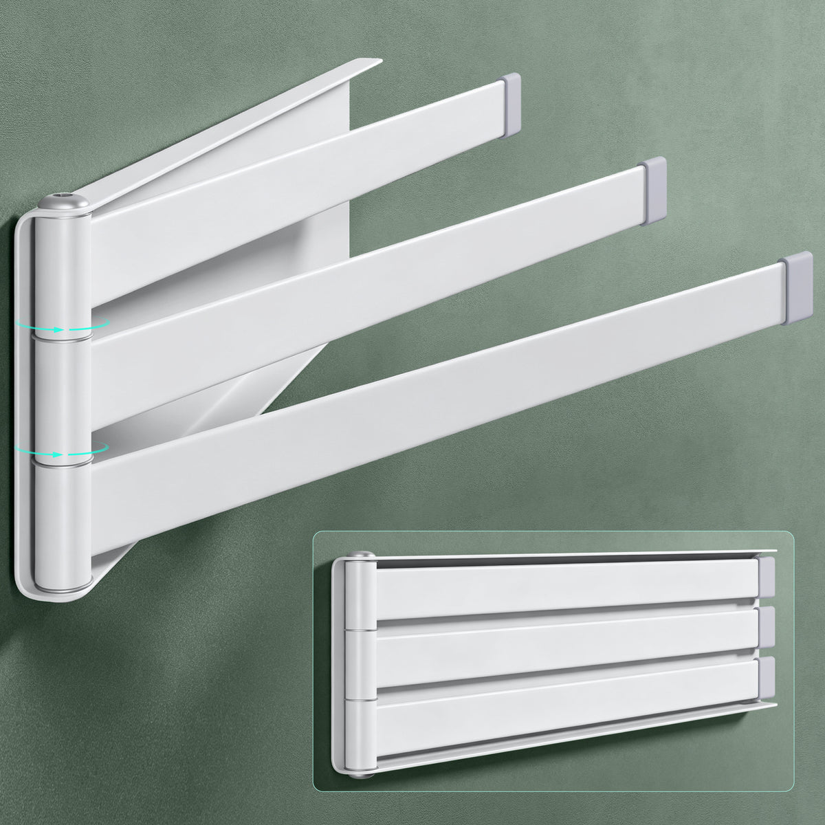 glasvilla Porta Asciugamani da Parete Portasciugamani con 3 Bracci Girevole a 180° Porta Asciugamani Adesivo da Parete per Bagno e Cucina Folda-02