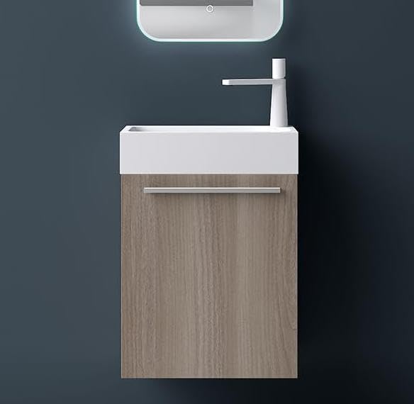 glasvilla Badmöbelset Kleiner Waschbeckenunterschrank 46 cm Unterschrank mit Weiß Waschschbecken aus Mineralguss für Gäste-WC Pisa