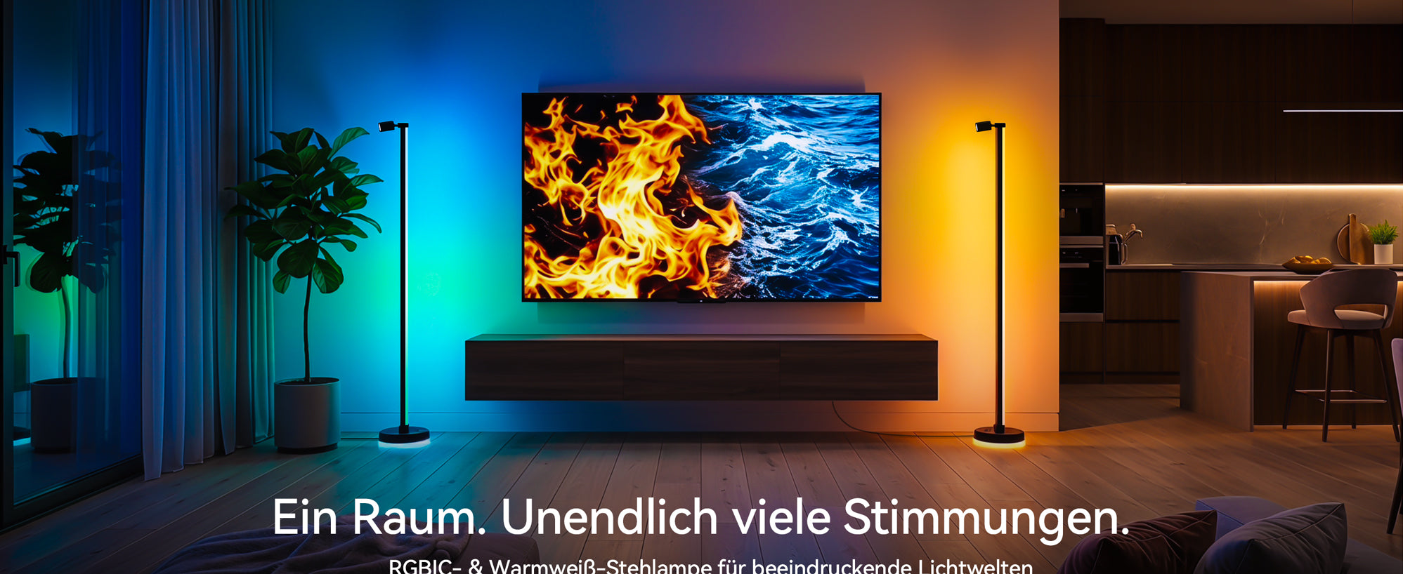 glasvilla Wohnzimmer Dimmbar mit Leselampe, RGBICWW LED Stehlampe mit Warmweiß & 16 Mio. Farben, App & Fernbedienung, 270° Licht, Musik-Sync, für Schlafzimmer Gaming, Lineora-02