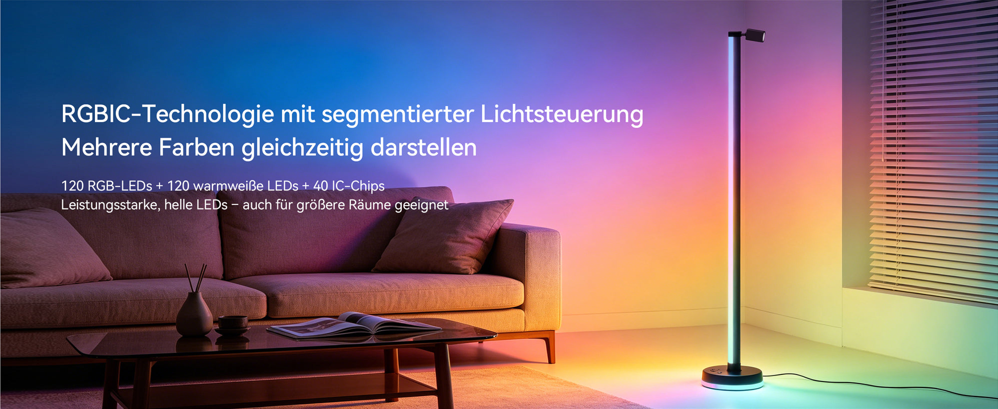 glasvilla Wohnzimmer Dimmbar mit Leselampe, RGBICWW LED Stehlampe mit Warmweiß & 16 Mio. Farben, App & Fernbedienung, 270° Licht, Musik-Sync, für Schlafzimmer Gaming, Lineora-02