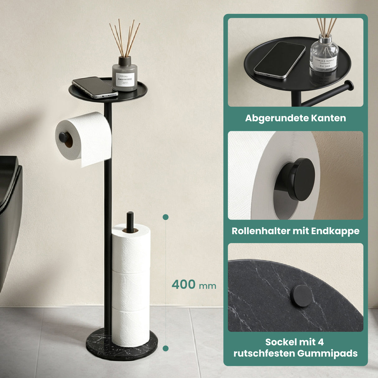 glasvilla Klopapierhalter Stehend, Toilettenpapierhalter  | Edelstahl, Klorollenhalter freistehend, Toilettenpapier Aufbewahrung für 4 Rollen, ohne Bohren, für Badezimmer & WC Lino-06