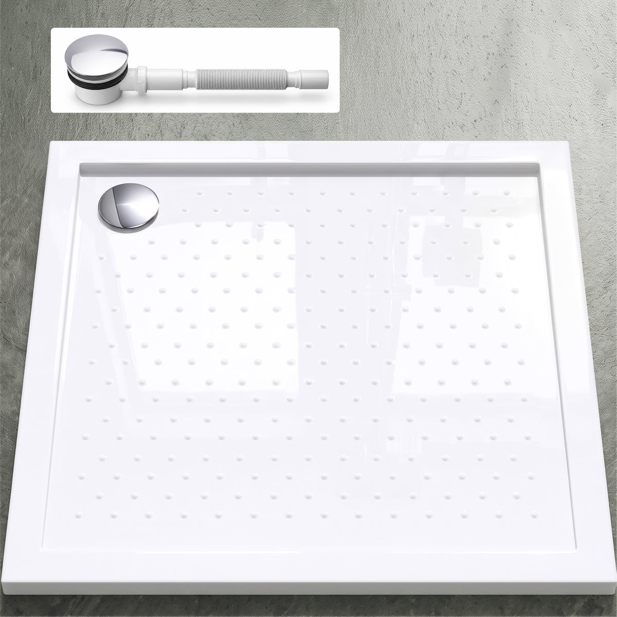 glasvilla Receveur de Douche Bac à Douche Antidérapant en Acrylique Carré de Haute Qualité Lucia