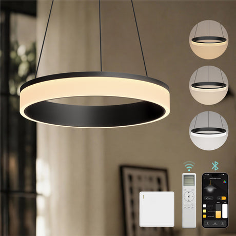 glasvilla Pendelleuchte Esstisch, LED Hängelampe, stufenlos dimmbar 3000K–6000K, höhenverstellbare Esstischlampe mit Fernbedienung & Wandschalter Luvina02