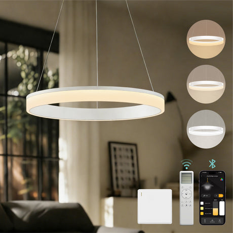 glasvilla Pendelleuchte Esstisch, LED Hängelampe, stufenlos dimmbar 3000K–6000K, höhenverstellbare Esstischlampe mit Fernbedienung & Wandschalter Luvina02