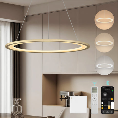 glasvilla Pendelleuchte Esstisch, LED Hängelampe, stufenlos dimmbar 3000K–6000K, höhenverstellbare Esstischlampe mit Fernbedienung & Wandschalter Luvina01