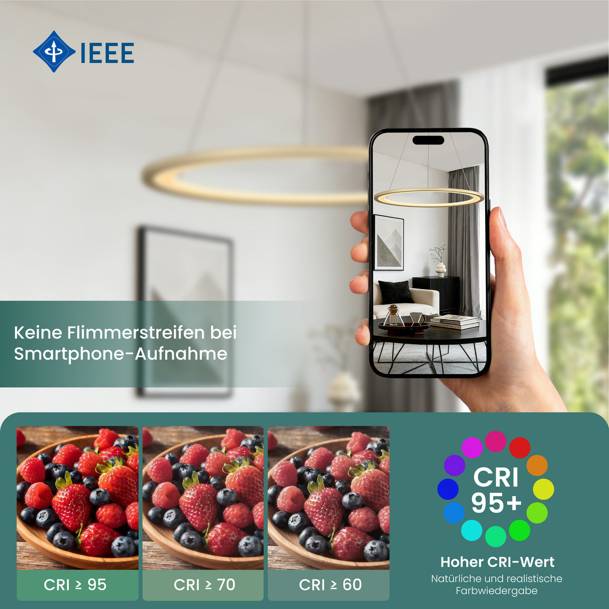 glasvilla Pendelleuchte Esstisch, LED Hängelampe, stufenlos dimmbar 3000K–6000K, höhenverstellbare Esstischlampe mit Fernbedienung & Wandschalter Luvina01