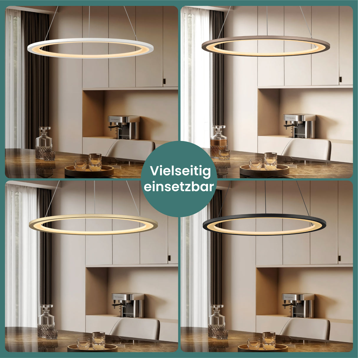 glasvilla Pendelleuchte Esstisch, LED Hängelampe, stufenlos dimmbar 3000K–6000K, höhenverstellbare Esstischlampe mit Fernbedienung & Wandschalter Luvina01