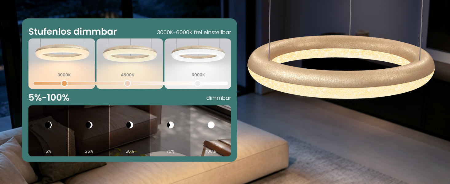 glasvilla Suspension de table à manger, Lampe suspendue LED moderne, intensité réglable en continu 3000K–6000K, lampe de table à manger design réglable en hauteur avec télécommande et interrupteur mural, Luvina03