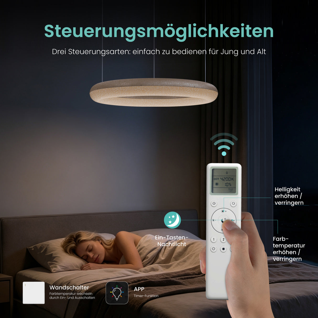 glasvilla Suspension de table à manger, Lampe suspendue LED moderne, intensité réglable en continu 3000K–6000K, lampe de table à manger design réglable en hauteur avec télécommande et interrupteur mural, Luvina03