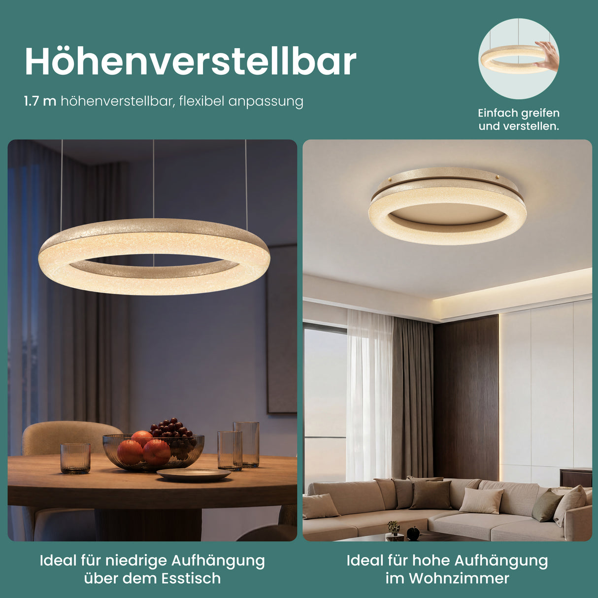 glasvilla Suspension de table à manger, Lampe suspendue LED moderne, intensité réglable en continu 3000K–6000K, lampe de table à manger design réglable en hauteur avec télécommande et interrupteur mural, Luvina03