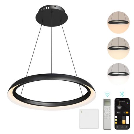 glasvilla Suspension Luminaire de Salle à Manger, Lampe Suspendue LED Moderne, Intensité Variable en Continu 3000K–6000K, Lampe de Table à Manger Design 20W Réglable en Hauteur avec Télécommande & Interrupteur Mural, Luvina04