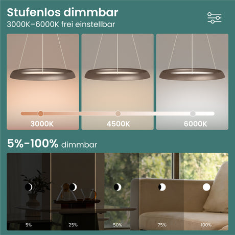 glasvilla Suspension Luminaire de Salle à Manger, Lampe Suspendue LED Moderne, Intensité Variable en Continu 3000K–6000K, Lampe de Table à Manger Design 20W Réglable en Hauteur avec Télécommande & Interrupteur Mural, Luvina04