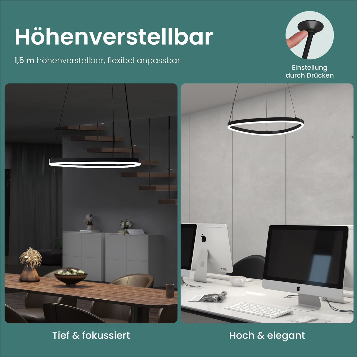 glasvilla Pendelleuchte 50cm LED Hängelampe Dynamisches Wellendesign 3000K/4000K/6000K Verstellbares Kabel 16W Hängeleuchte für Esszimmer Wohnzimmer Schlafzimmer