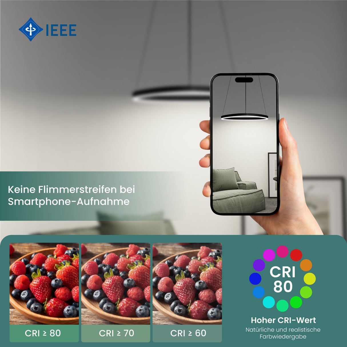 glasvilla Pendelleuchte 50cm LED Hängelampe Dynamisches Wellendesign 3000K/4000K/6000K Verstellbares Kabel 16W Hängeleuchte für Esszimmer Wohnzimmer Schlafzimmer