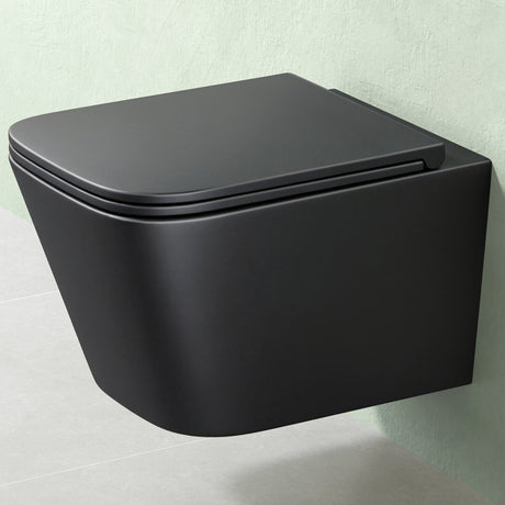 glasvilla Spülrandlos Wand WC schwarz Hänge WC + WC Sitz (mit Softclose) A112 NEU!!!