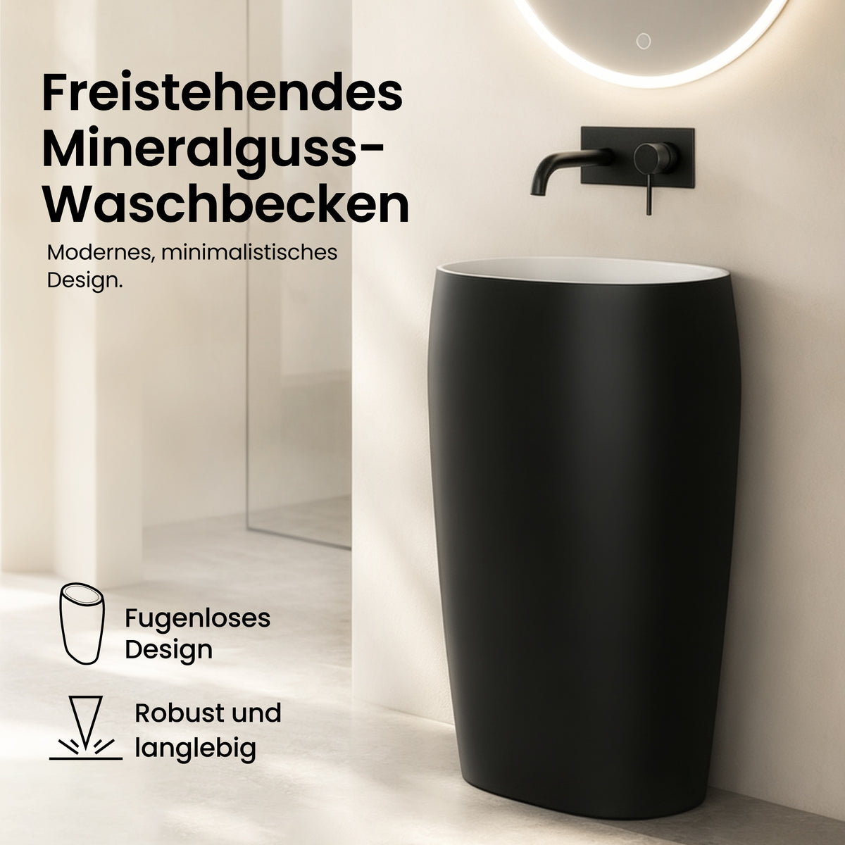 Lavabo sur pied Glasvilla Design Col32 en matériau minéral moulé, lavabo, lavabo sur pied