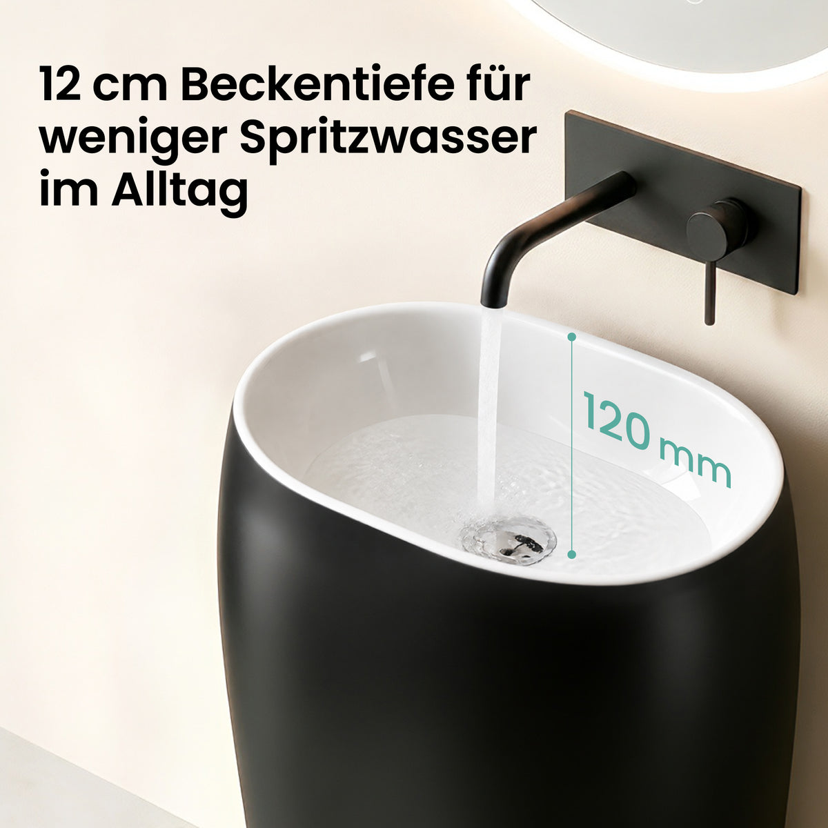 Lavabo sur pied Glasvilla Design Col32 en matériau minéral moulé, lavabo, lavabo sur pied