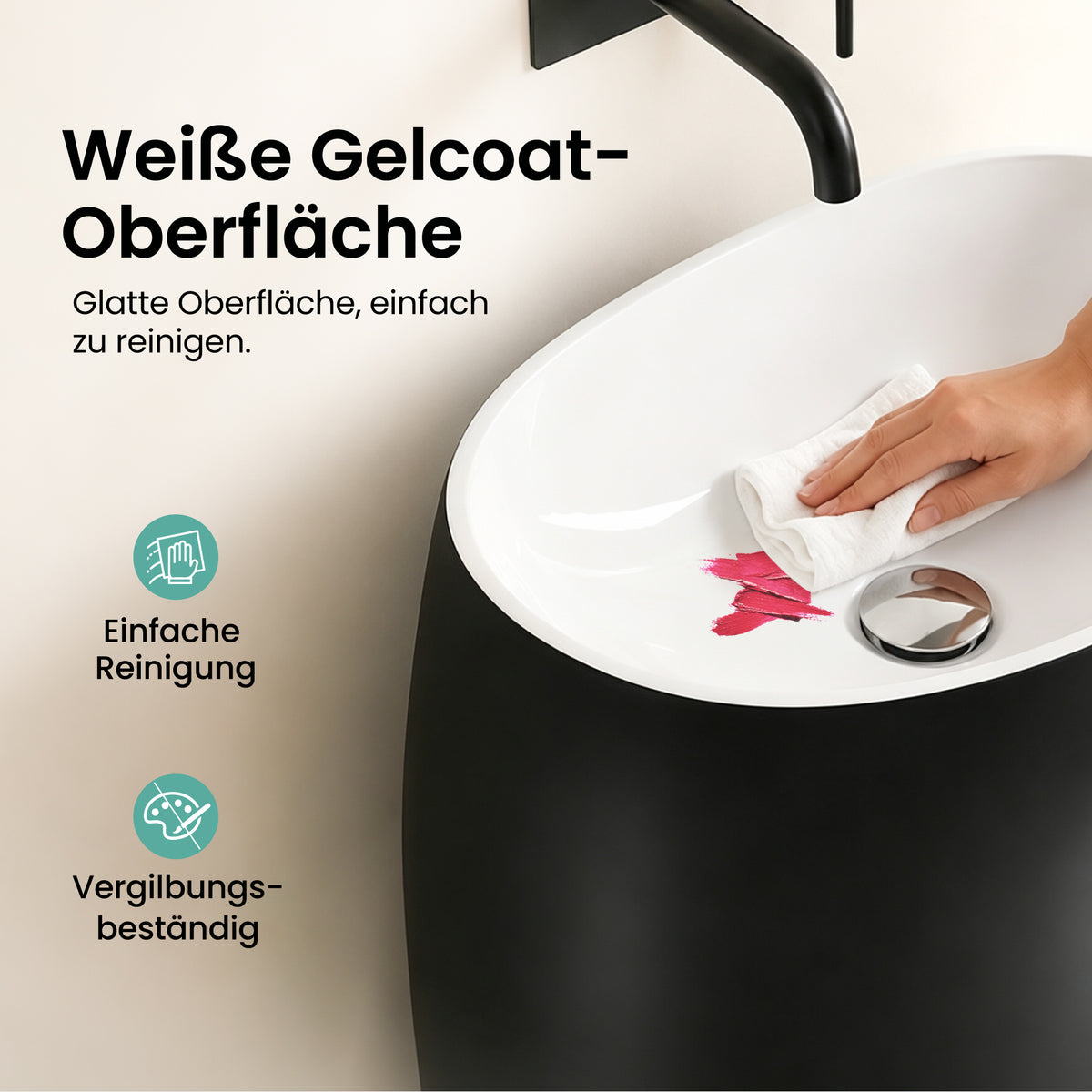 Lavabo sur pied Glasvilla Design Col32 en matériau minéral moulé, lavabo, lavabo sur pied