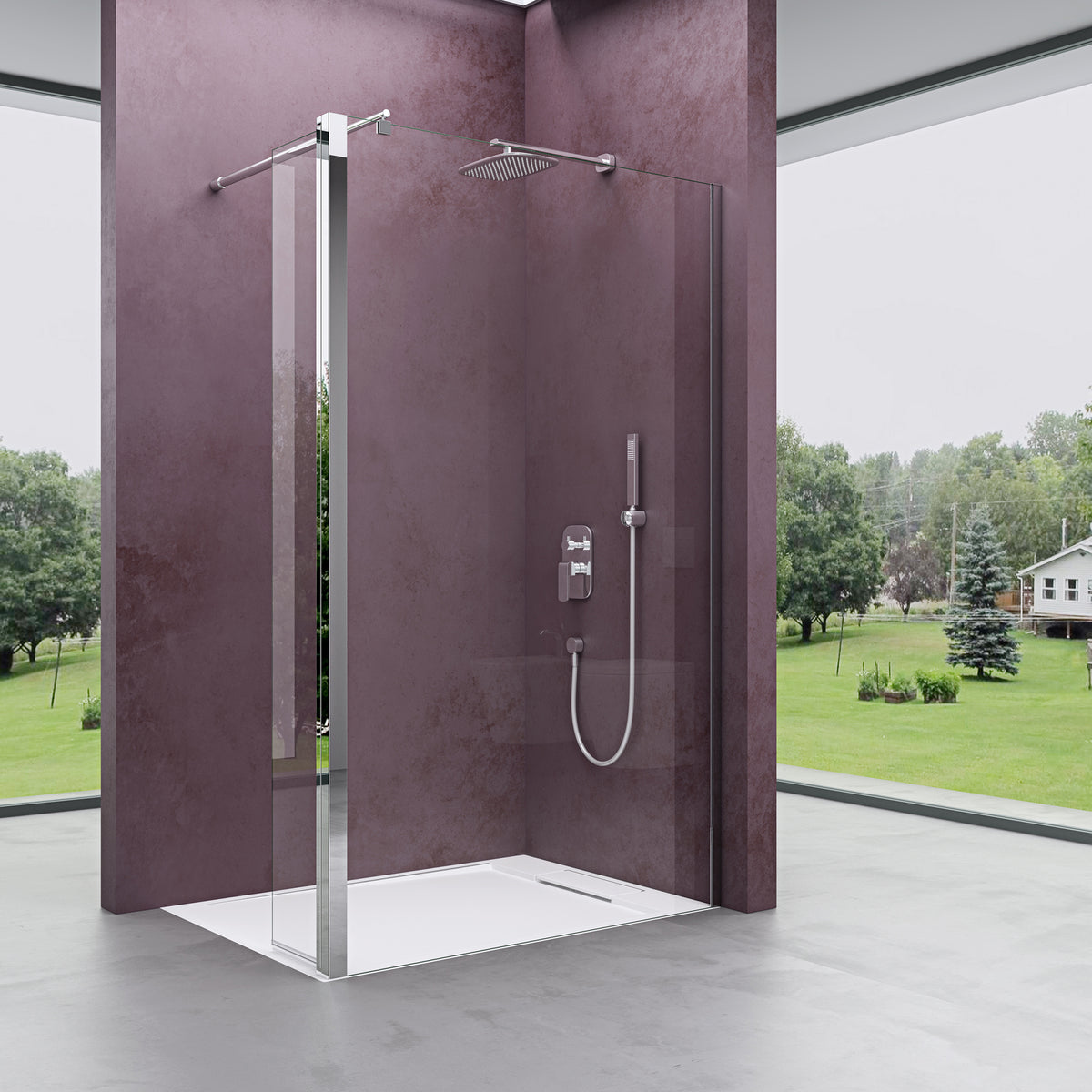 glasvilla Walk-In Duschwand für Dusche Duschabtrennung 8mm Klarglas ESG-Sicherheitsglas mit Nano Rechteckiger Stabilisator Bremen01K-Plus