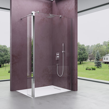 glasvilla Walk-In Duschwand für Dusche Duschabtrennung 8mm Klarglas ESG-Sicherheitsglas mit Nano Rechteckiger Stabilisator Bremen01K-Plus