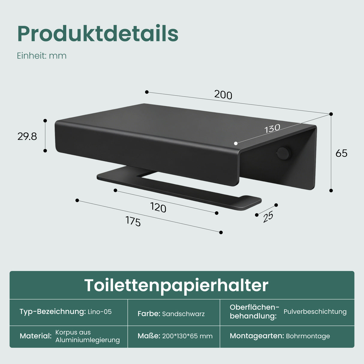Porte-papier toilette Glasvilla avec étagère, support de papier toilette WC en alliage d'aluminium, dérouleur de papier toilette Lino-05