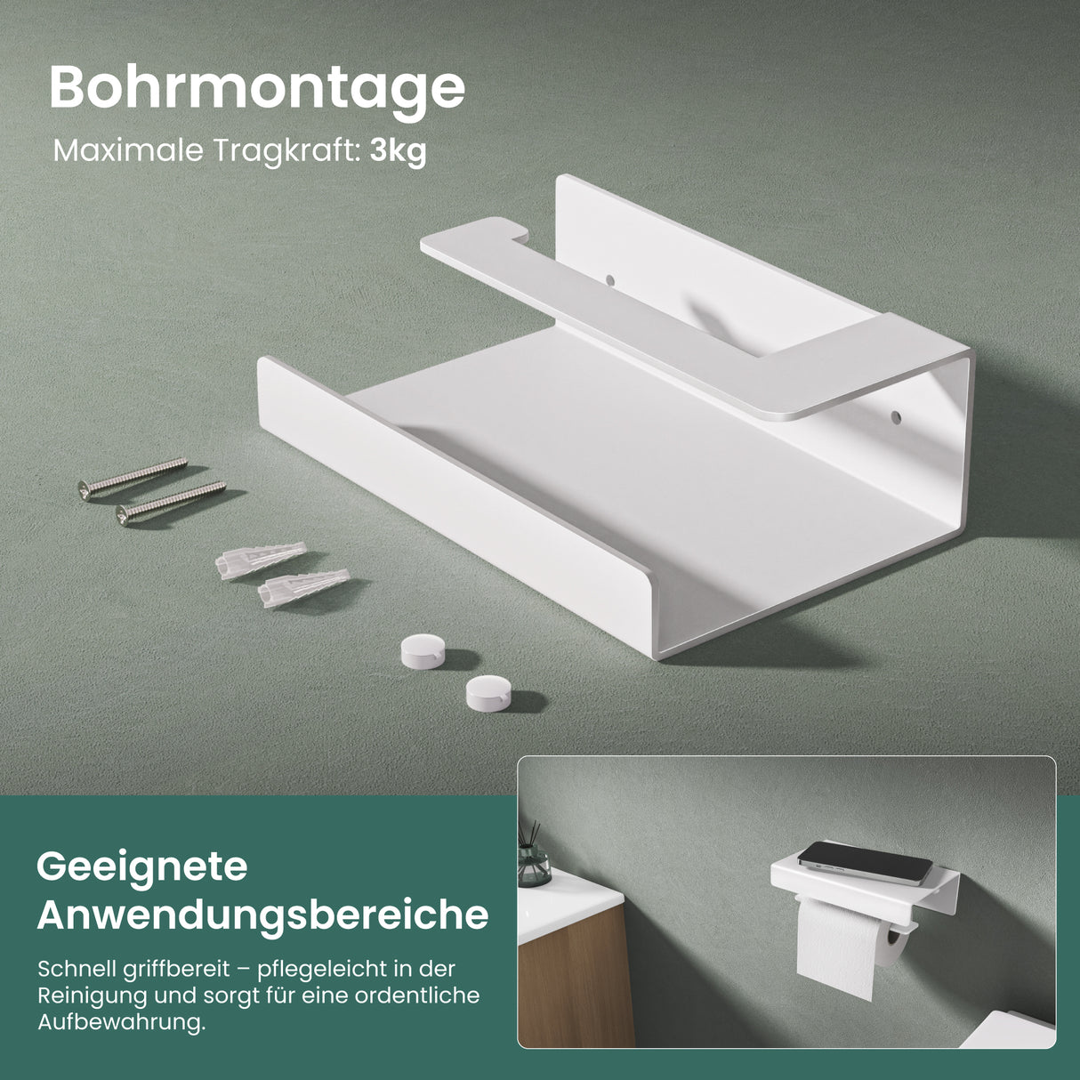 Porte-papier toilette Glasvilla avec étagère, support de papier toilette WC en alliage d'aluminium, dérouleur de papier toilette Lino-05