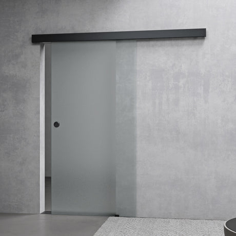 glasvilla Glasschiebetür komplettset, Griffart: Muschelgriff, 15 mm Wandabstand, 8mm ESG-Sicherheitsglas Amalfi Schwarz
