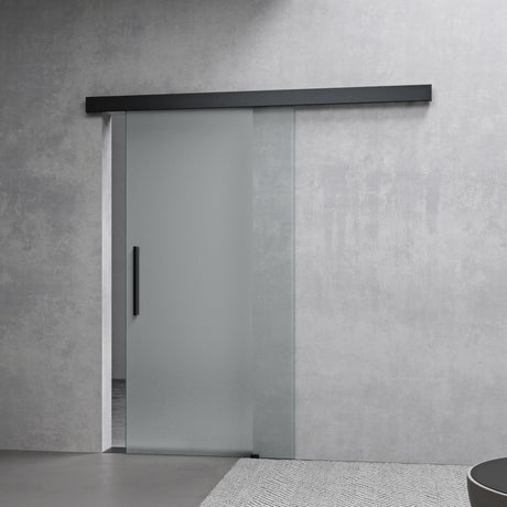 glasvilla Glasschiebetür komplettset,  Griffart: Stangengriff, 15 mm Wandabstand, 8mm ESG-Sicherheitsglas Amalfi Schwarz