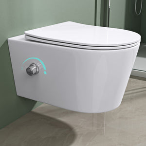 glasvilla Hänge WC Toilette Wand-WC Spülrandlos Weiß aus Keramik Wandmontage mit Absenkautomatik Aachen601