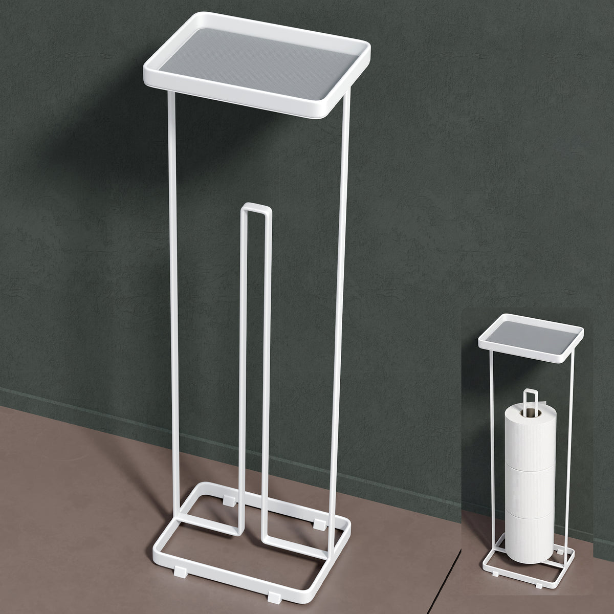 Porte-papier toilette sur pied Glasvilla avec étagère, support pour rouleau de papier toilette, 16 x 12 x 52 cm, Reglo-04