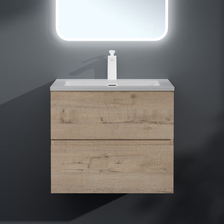 glasvilla Badmöbel-Set Waschtisch mit Unterschrank Mineralguss Waschbecken Waschbeckenunterschrank  2-Schubladen Soft-Close Aqualis