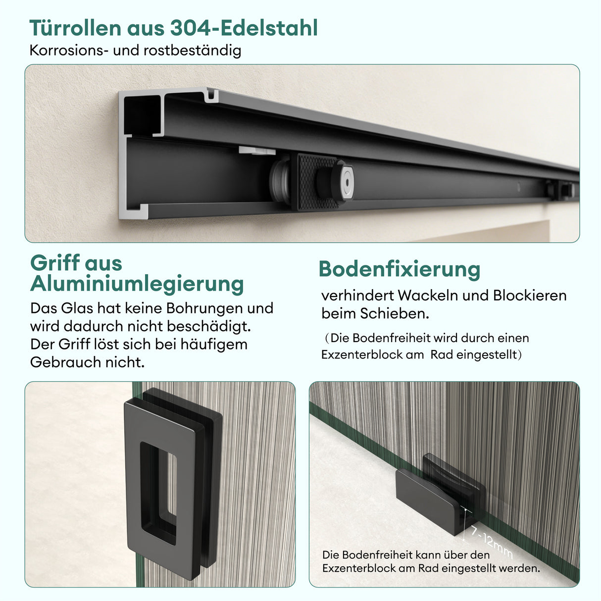 glasvilla Porta Scorrevole in Vetro Temperato 8mm, Binario e Maniglia in Lega di Alluminio per Bagno Cucina Studio Ufficio, Muranino-001