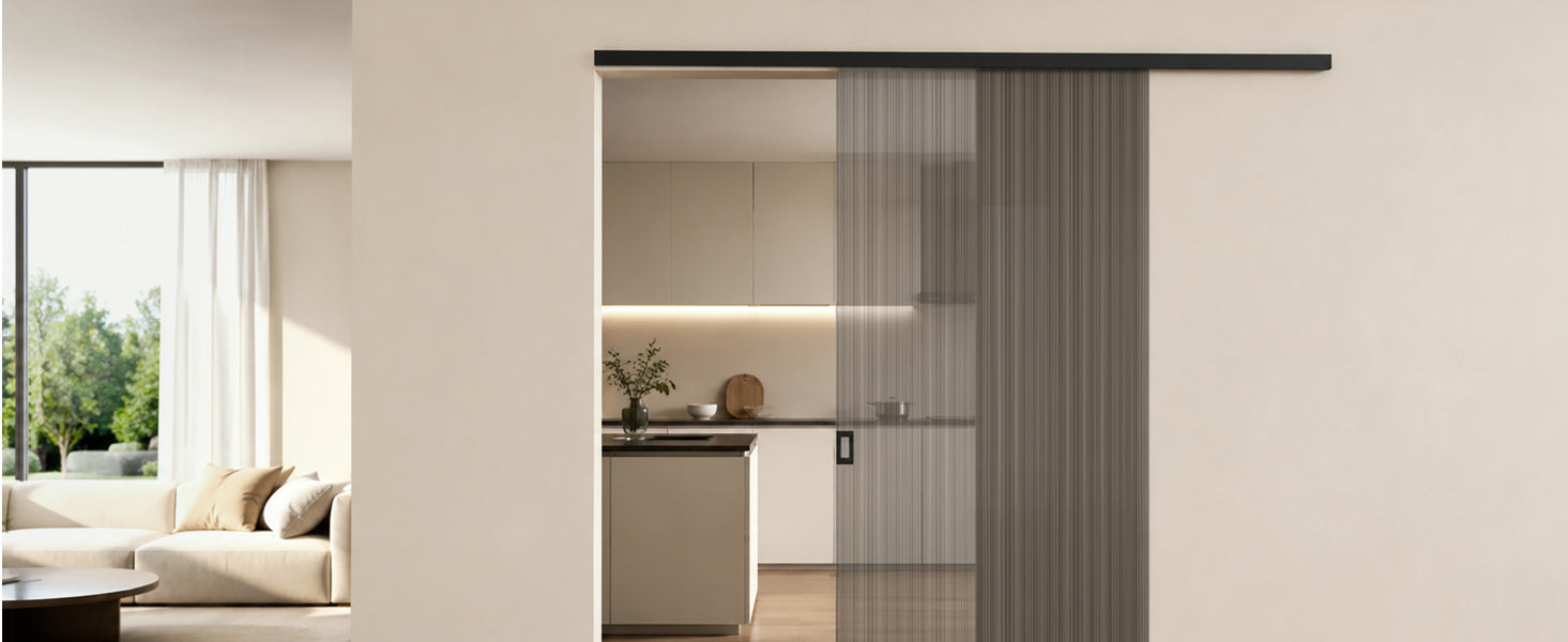 glasvilla Porta Scorrevole in Vetro Temperato 8mm, Binario e Maniglia in Lega di Alluminio per Bagno Cucina Studio Ufficio, Muranino-001