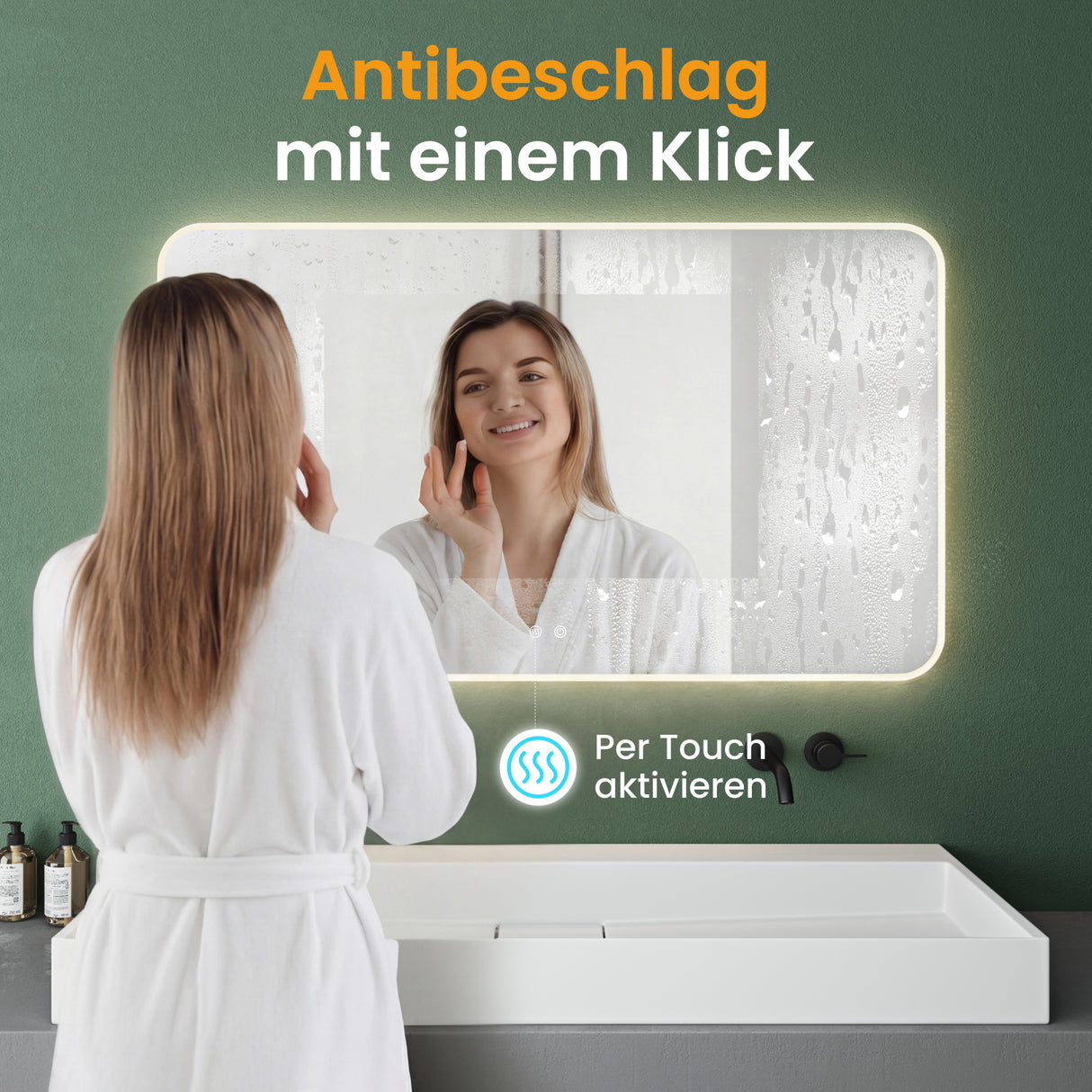 glasvilla Miroir Mural de Salle de Bain Miroir de Salle de Bain LED avec Interrupteur Tactile Antibuée Couche Antibuée