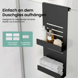 glasvilla Duschablage zum Hängen, Duschregal Ohne Bohren für Glasduschtüren, Hängeregal mit 2 Etagen und 3 Haken, Badezimmer Organizer  Oryne-01