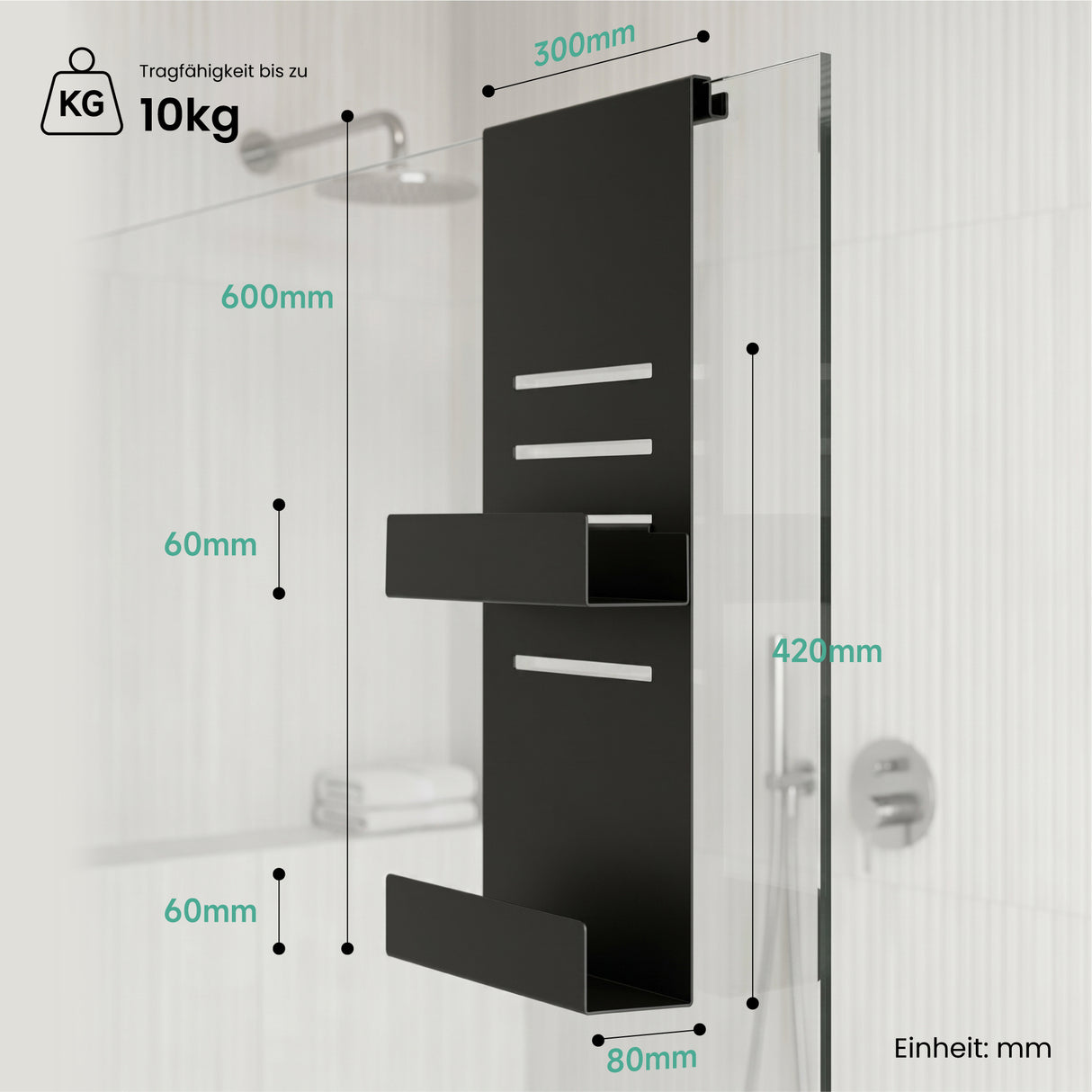 glasvilla Duschablage zum Hängen, Duschregal Ohne Bohren für Glasduschtüren, Hängeregal mit 2 Etagen und 3 Haken, Badezimmer Organizer  Oryne-01