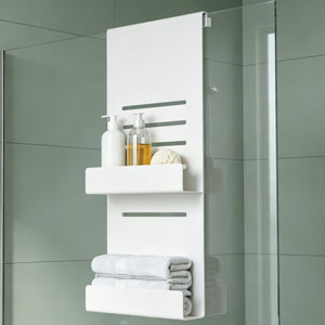 glasvilla Duschablage zum Hängen, Duschregal Ohne Bohren für Glasduschtüren, Hängeregal mit 2 Etagen und 3 Haken, Badezimmer Organizer  Oryne-01