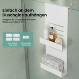 glasvilla Duschablage zum Hängen, Duschregal Ohne Bohren für Glasduschtüren, Hängeregal mit 2 Etagen und 3 Haken, Badezimmer Organizer  Oryne-01