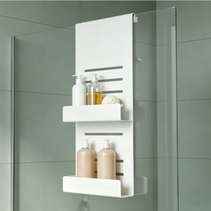 glasvilla Duschablage zum Hängen, Duschregal Ohne Bohren für Glasduschtüren, Hängeregal mit 2 Etagen und 3 Haken, Badezimmer Organizer  Oryne-01