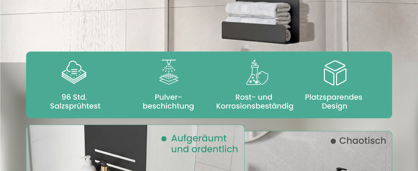 glasvilla Duschablage zum Hängen, Duschregal Ohne Bohren für Glasduschtüren, Hängeregal mit 2 Etagen und 3 Haken, Badezimmer Organizer  Oryne-01