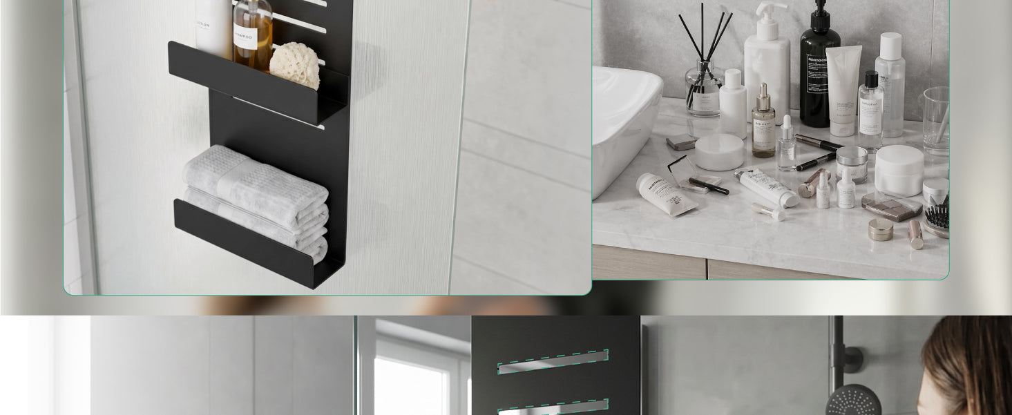 glasvilla Duschablage zum Hängen, Duschregal Ohne Bohren für Glasduschtüren, Hängeregal mit 2 Etagen und 3 Haken, Badezimmer Organizer  Oryne-01