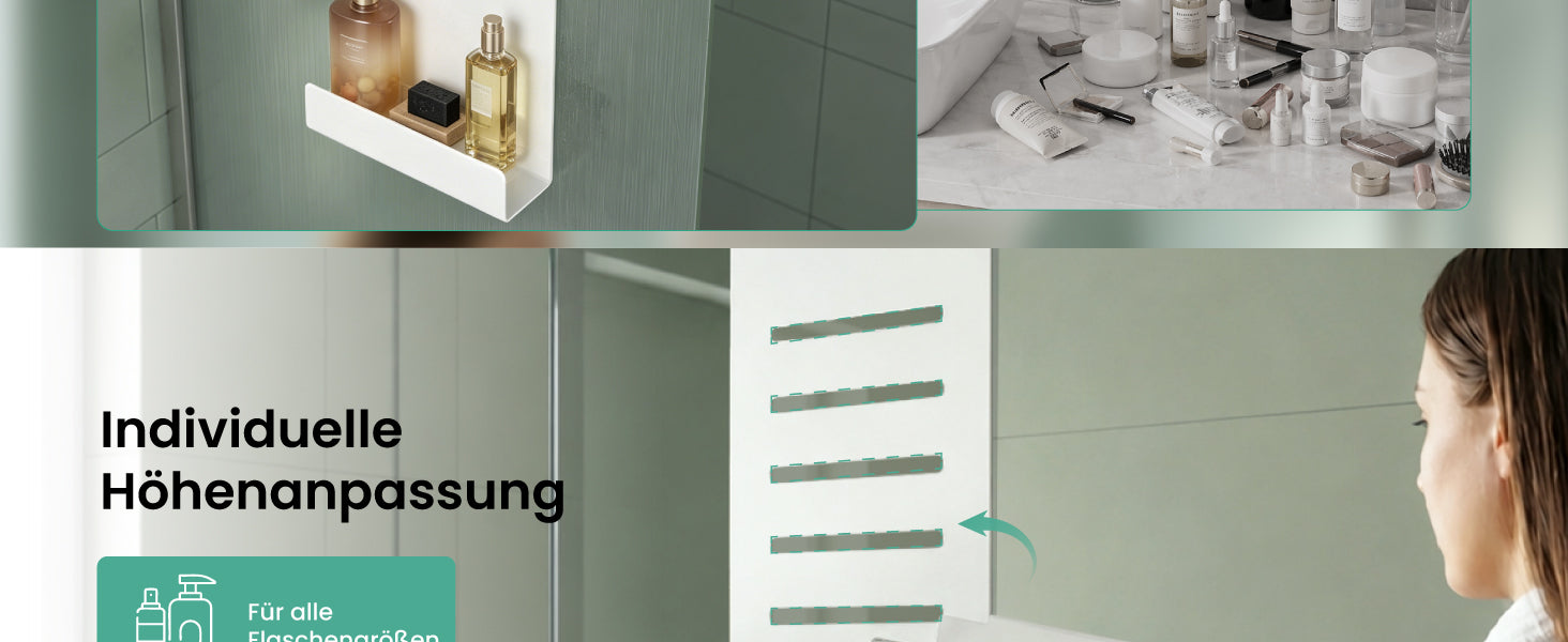 glasvilla Duschablage zum Hängen, Duschregal Ohne Bohren für Glasduschtüren, Hängeregal mit 2 Etagen und 3 Haken, Badezimmer Organizer  Oryne-01