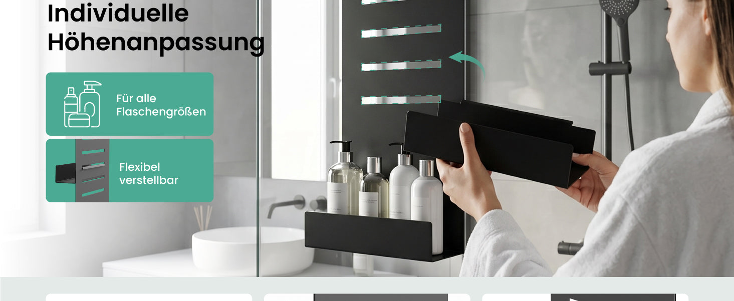 glasvilla Duschablage zum Hängen, Duschregal Ohne Bohren für Glasduschtüren, Hängeregal mit 2 Etagen und 3 Haken, Badezimmer Organizer  Oryne-01