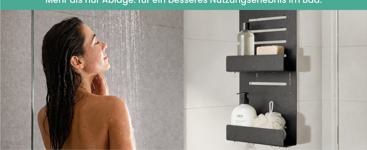 glasvilla Duschablage zum Hängen, Duschregal Ohne Bohren für Glasduschtüren, Hängeregal mit 2 Etagen und 3 Haken, Badezimmer Organizer  Oryne-01