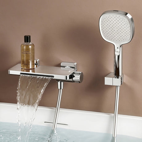 glasvilla Badewannenarmatur mit Handbrause Wasserfall Wannenarmatur Strahlarten Handbrause aus Messing inkl. Brausestange und Brauseschlauch