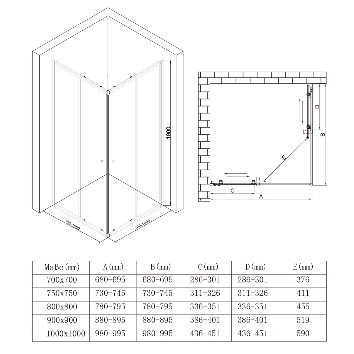 glasvilla Duschkabine mit Doppel-Schiebetür Duschtür Eckeinstieg Echtglas Lotuseffekt 6mm ESG-Sicherheitsglas Ravenna16MS