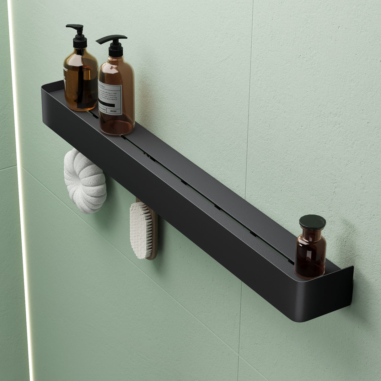 glasvolla Duschablage zum Bohren oder Kleben, Duschregal mit Haken, Badablage zur Wandmontage, Badezimmer Organizer Reglo-05