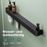 glasvolla Duschablage zum Bohren oder Kleben, Duschregal mit Haken, Badablage zur Wandmontage, Badezimmer Organizer Reglo-05