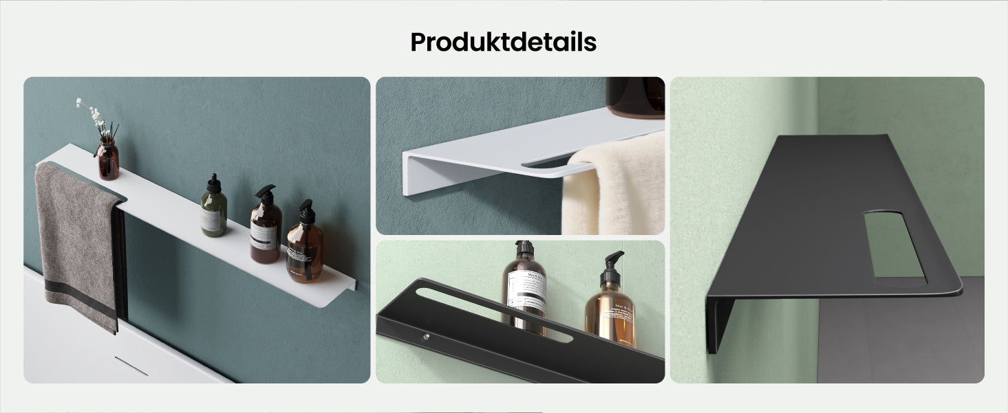 glasvilla Duschablage zum Bohren oder Kleben Duschregal Badablage aus Aluminium Badezimmerablage zur Wandmontage Badezimmer Organizer Reglo-06