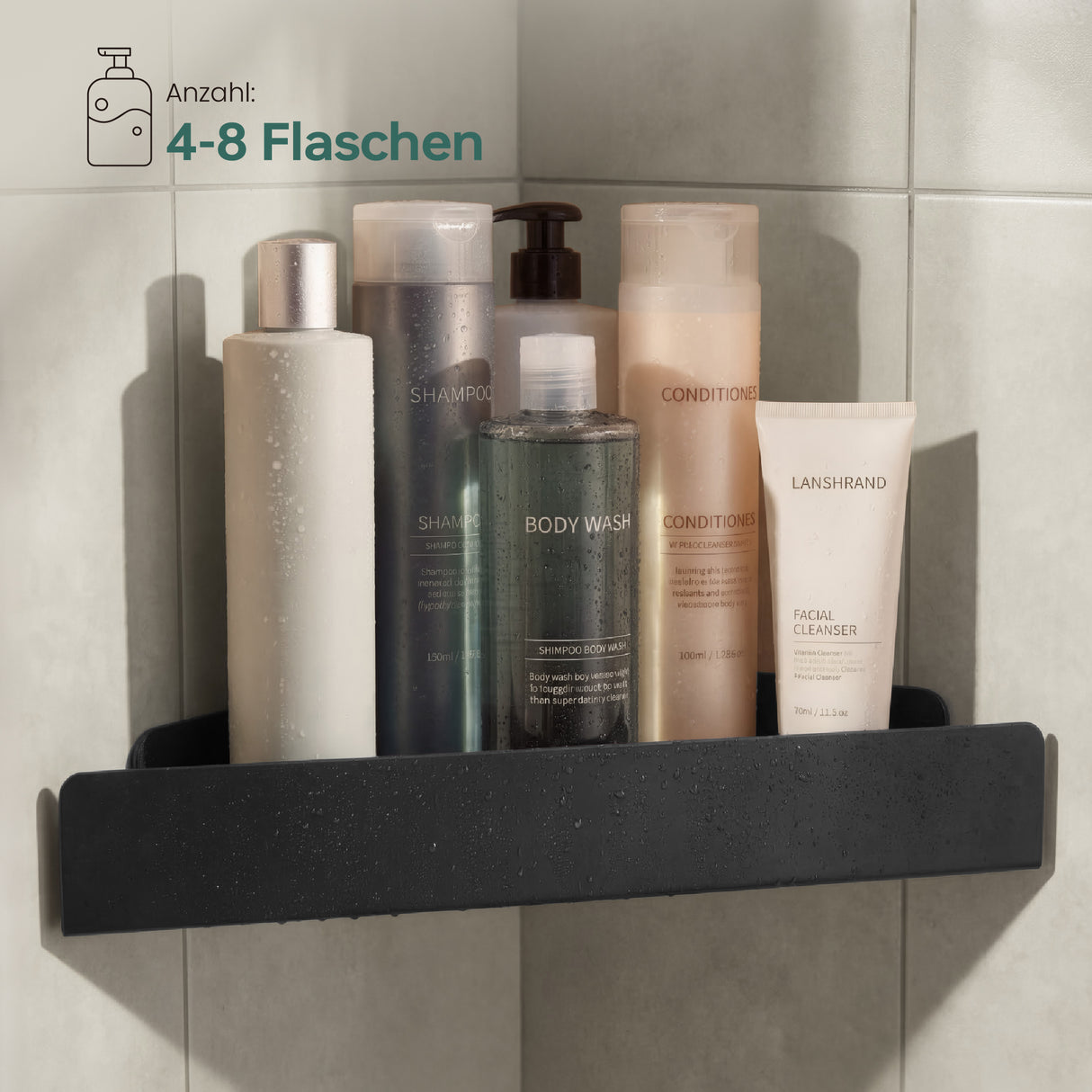 glasvilla Étagère de douche à percer ou à coller, Étagère d'angle pour douche, Étagère murale de salle de bain pour le bain et la cuisine, Reglo-07